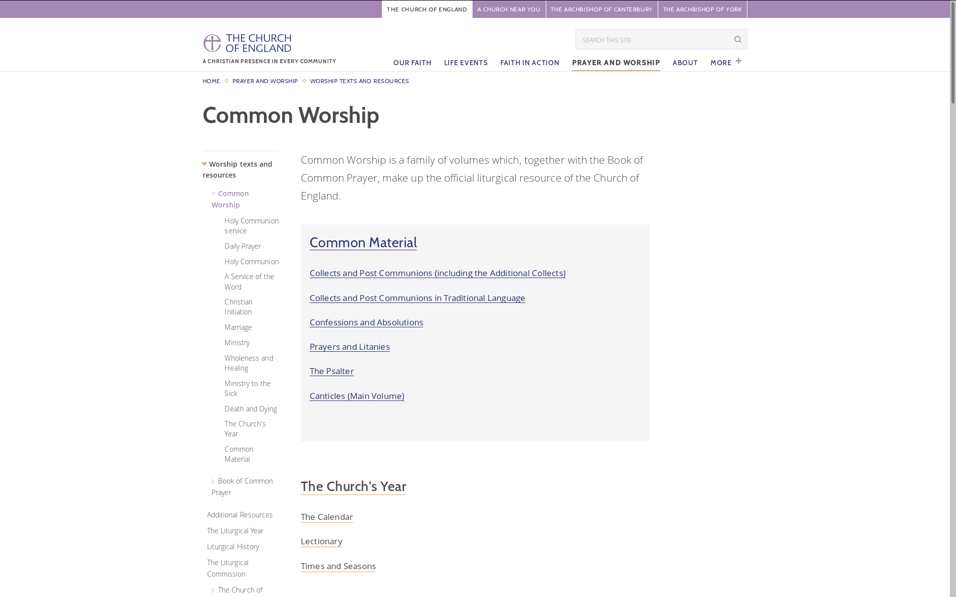 view of the website